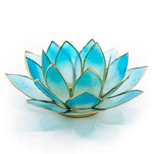 Ljusblå och blå Lotus Ljuslykta med Guldkant