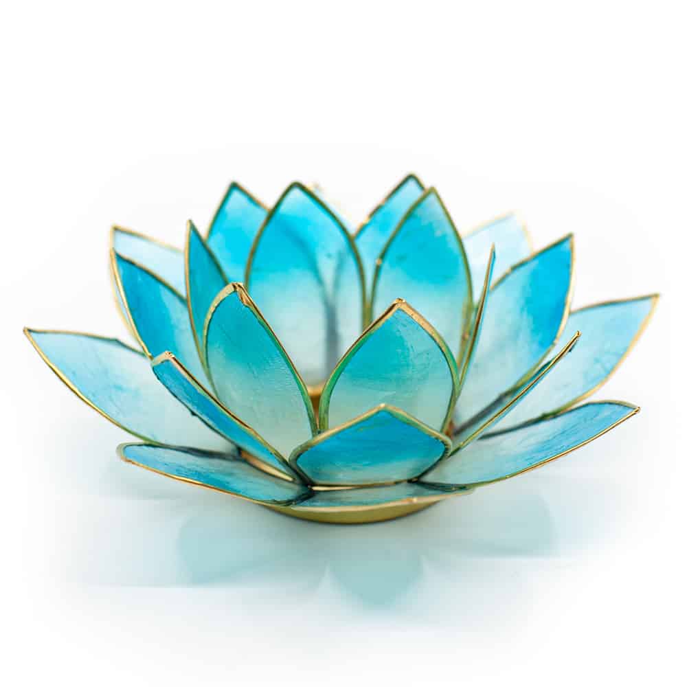 Ljusblå och blå Lotus Ljuslykta med Guldkant