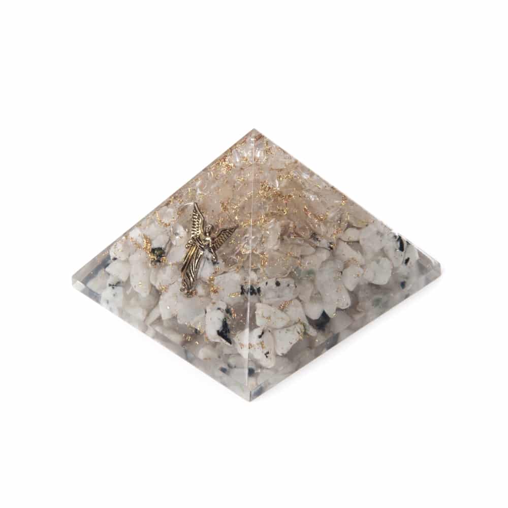 Orgonit Pyramid Regnbågsmånsten/Bergkristall - Ängel - (70 mm)