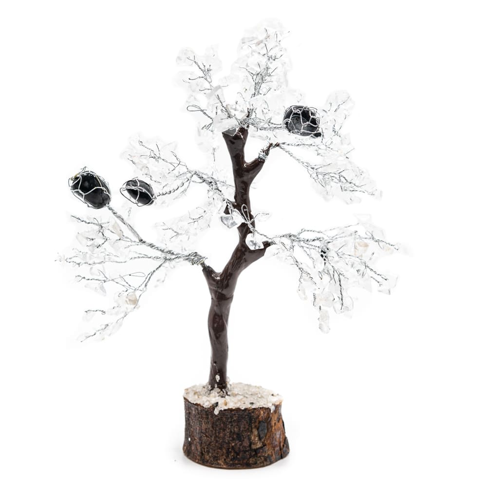 Ädelstensträd Bergkristall och Tumlad Turmalin - Vitalitet - (25 cm)