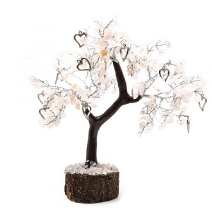 Ädelstensträd Rosenkvarts med hjärtan och metall - Kärlek - (22 cm)