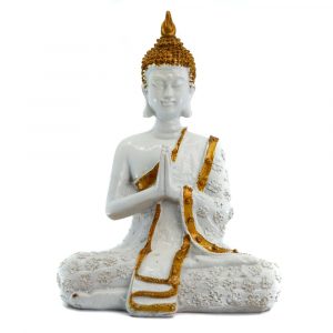 Thailändsk Buddha Staty som Mediterar Polyresin Vit - 14 x 9 x 20 cm