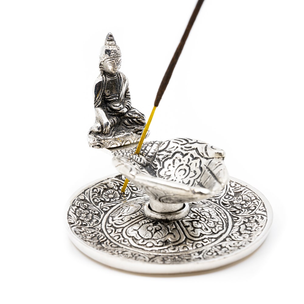 Rökelsebrännare Traditionell Med Buddha Silver Färgad - 9 x 8 cm