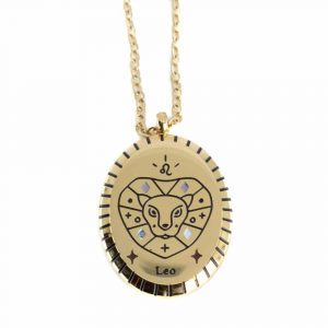 Stål Horoskop Hänge Lejonet Guldfärgad Oval (20 mm)