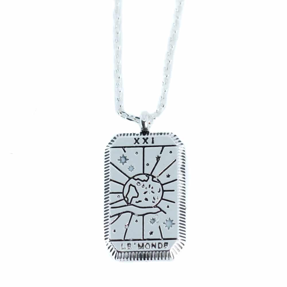 Tarot Amulett mässing silverfärgad "Världen"